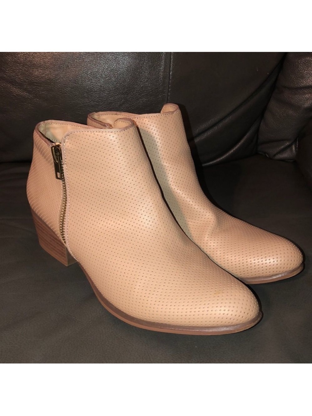 ESPRIT 10 Light Brown Cream Faux Leather Ankle Booties Perforated Tiny Holes